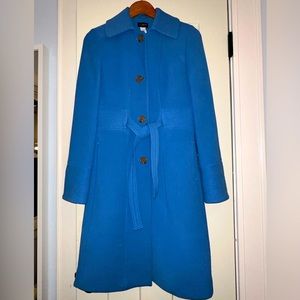 Rare J. Crew Tie-Waist Lady Day Style Wool Coat Bright Blue